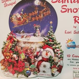 Sunsout Santa's Snowy Ride Shaped Jigsaw Puzzle Snow Globe Christmas